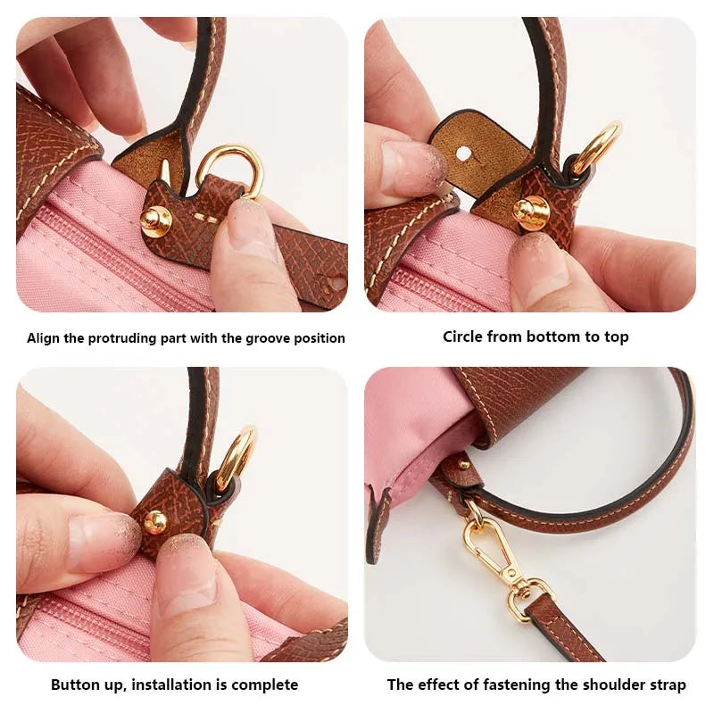 Leather bag shoulder strap for Longchamp pouch short handle small bag modification wit close-up view