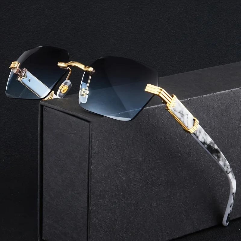Rimless Sunglasses Men Women Frameless Small Square
