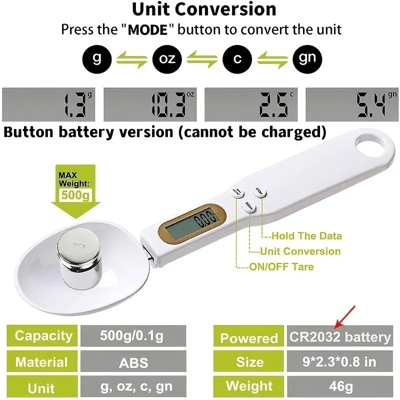 Mini Spoon Scale Digital Kitchen Scale Electronic LCD Food Scale 0.1-500g Cooking Flou close-up view