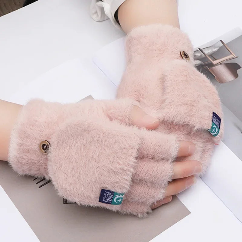 Women Winter Fingerless Gloves Soft Warm Thickened Plush detail view