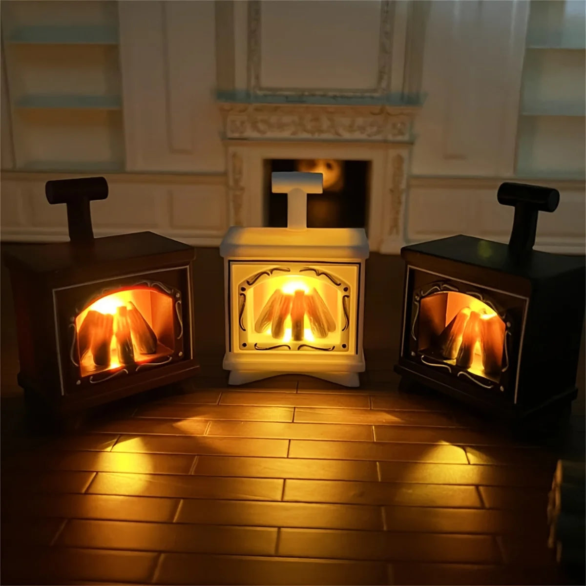 Dollhouse Miniature Fireplace Glowing Stove LED Toy