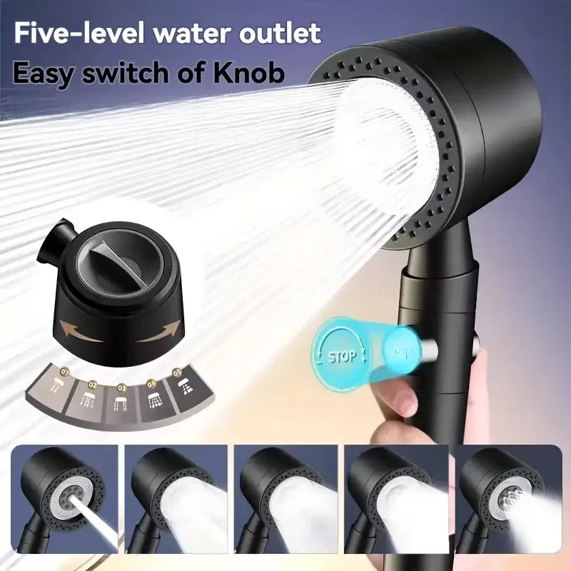 High Pressure Handheld Shower Head with Filter and One-Button Water Stop