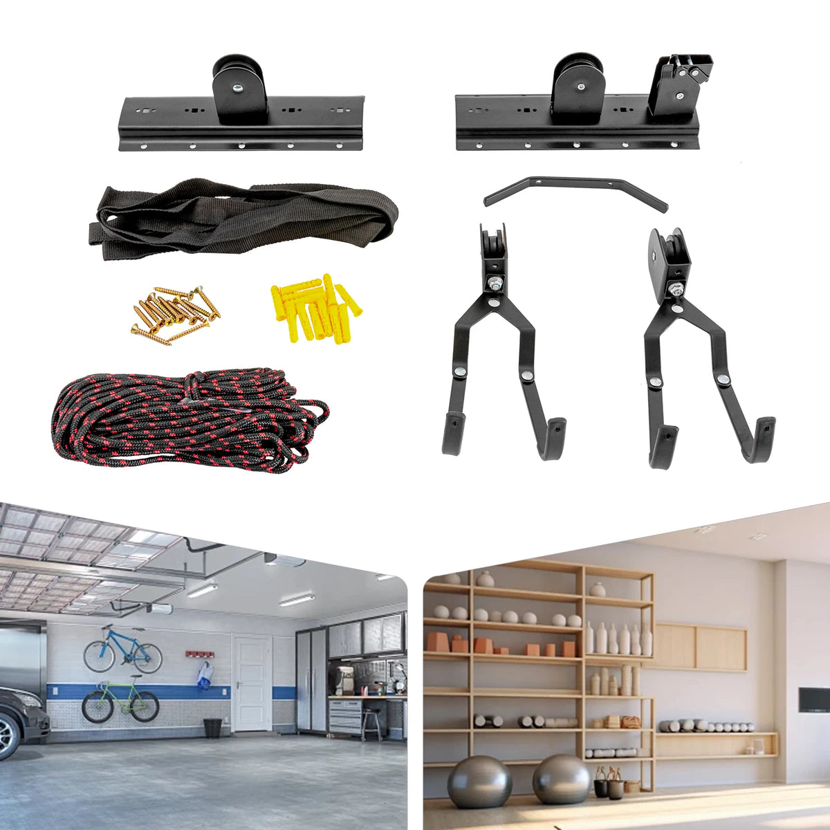 Bike Hoist Ceiling Mount Pulley System with Rope