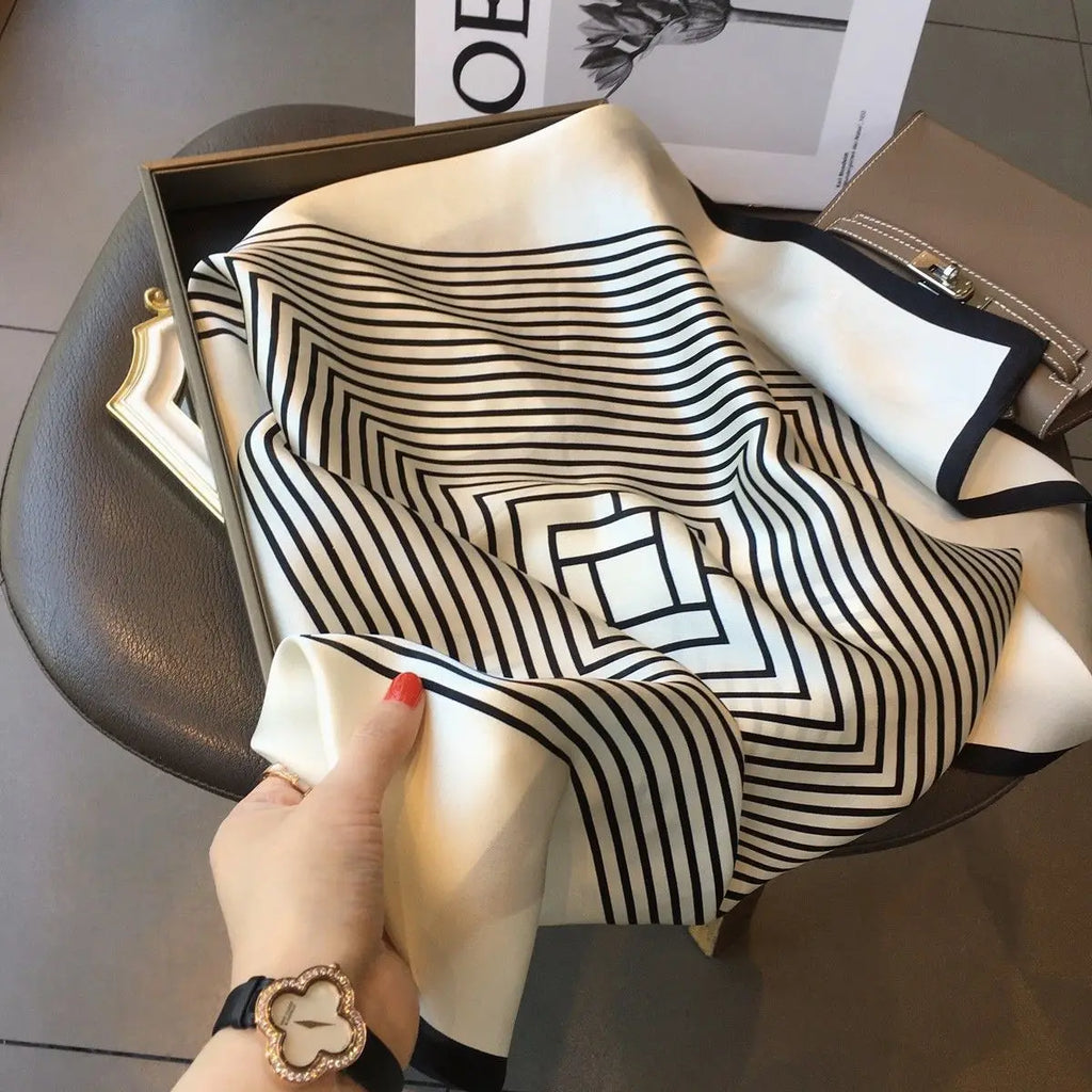 Women Korean Version of Simple Stripes Brocade Forging 70cm Small Square Scarf Scarf lifestyle view