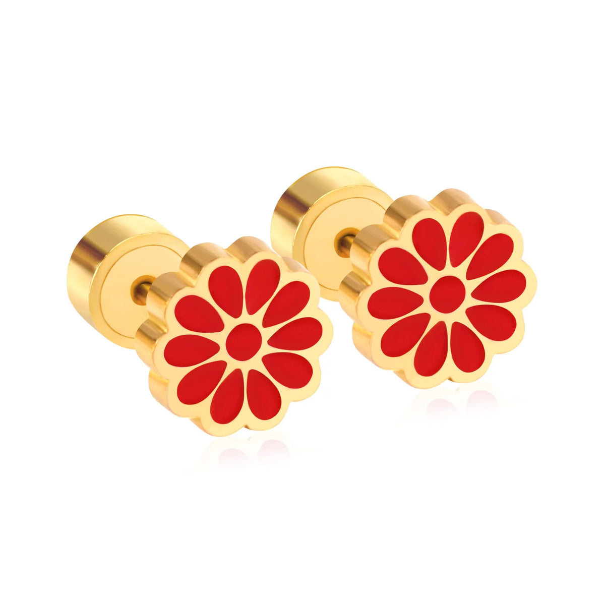 LUXUSTEEL Pink Flower Stud Earrings For Women Stainless Steel Oil Dripping Heart Star alternate view