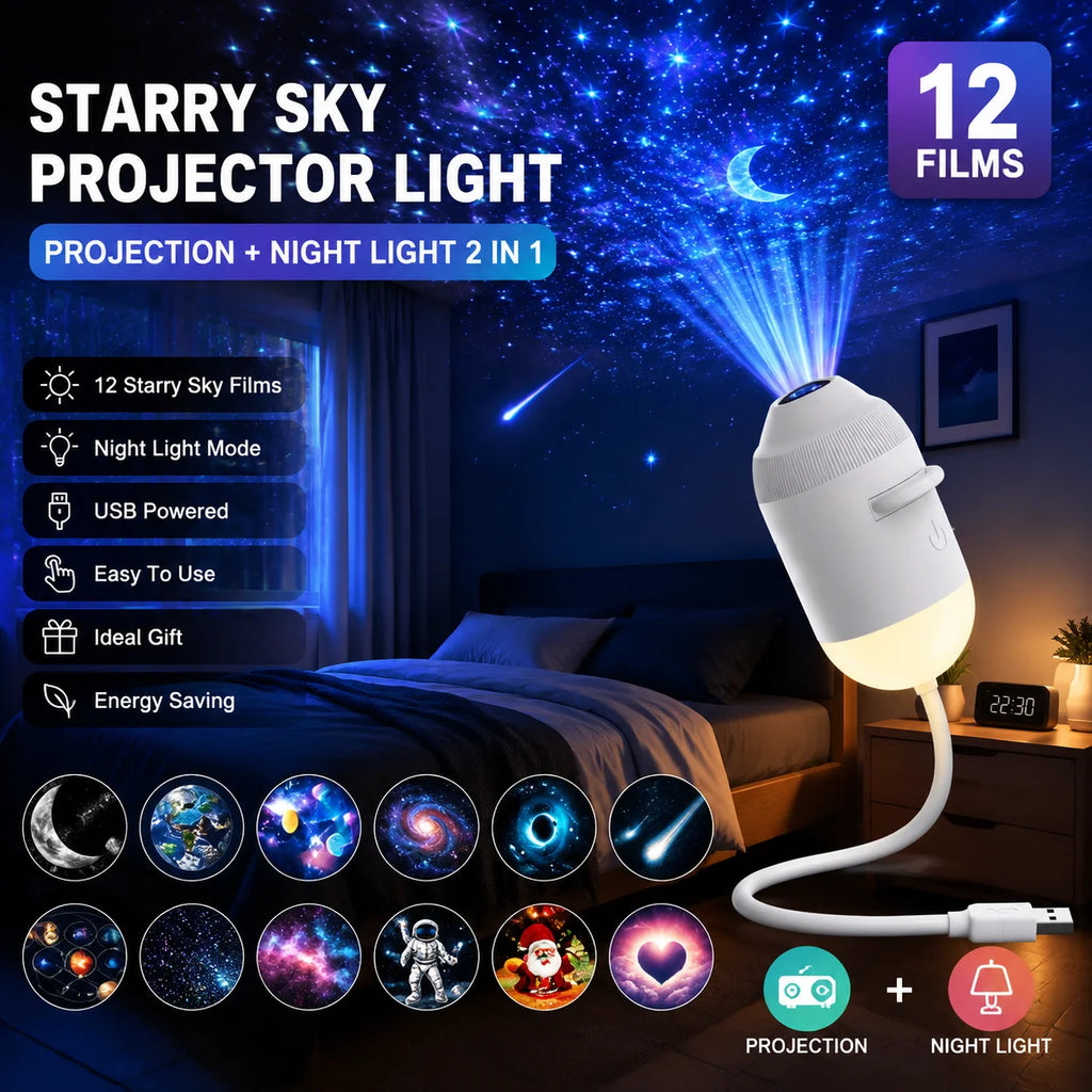 Galaxy Starry Sky Projection Light USB Night Light 360 ° Adjustable Galaxy Atmosphere Light For Bedr