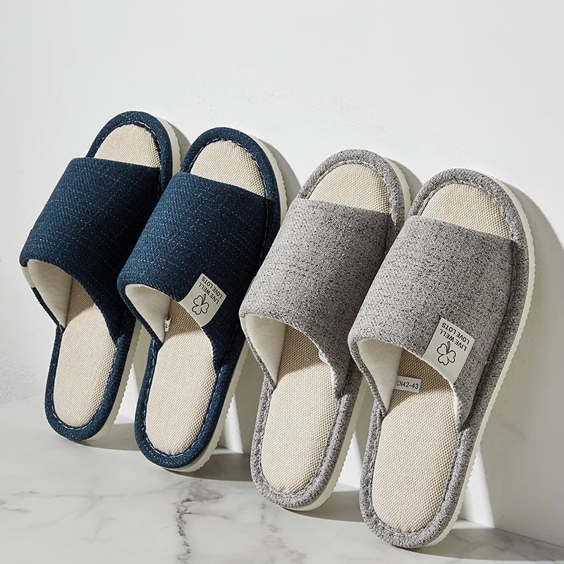 Linen Home Slippers For Men Comfortable Bedroom Open-Toed Breathable detail view