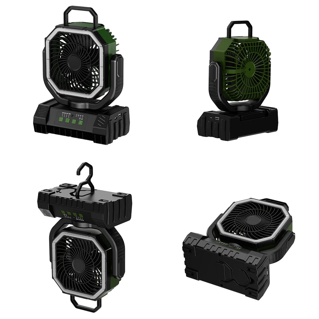 20000mAh Battery Powered Fan Rechargeable Camping Fan 4 Speeds Gear with LED Outdoor Tent Fans with Hanging Hook Remote