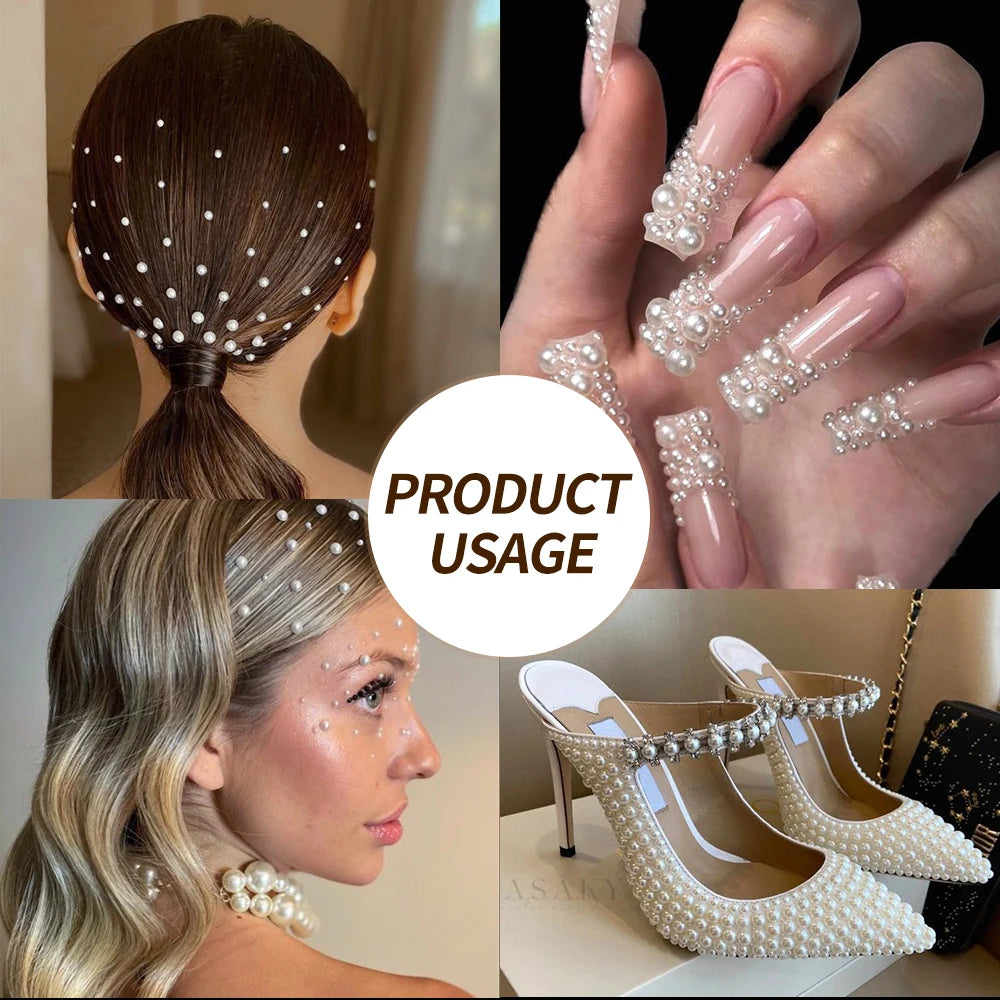 Half Round White Pearl Nail Beads 12 Grids Kit