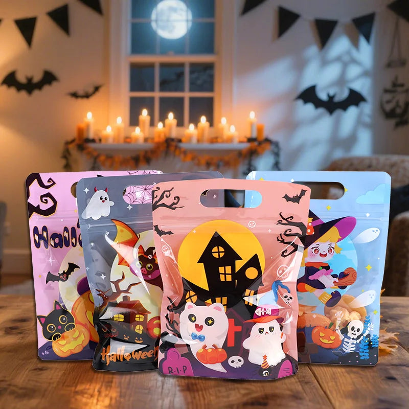 50/10pcs Halloween Cookies Candy Bags Pumpkin Ghost Self Sealing Gift Bag Kids Trick or Treat Favors Halloween Party Supplies
