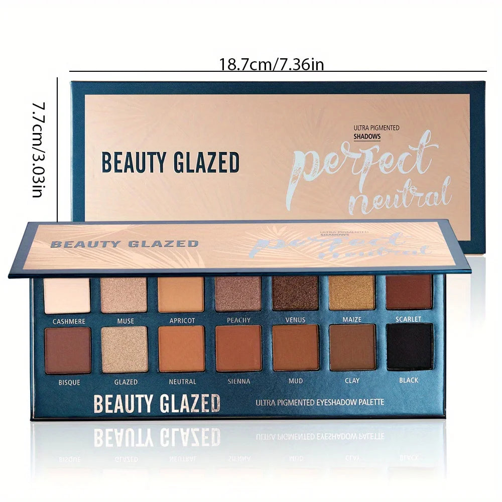 BEAUTY GLAZED 14 Colors Eyeshadow Palette Matte High PigmentedNude Color Waterproof Lo close-up view