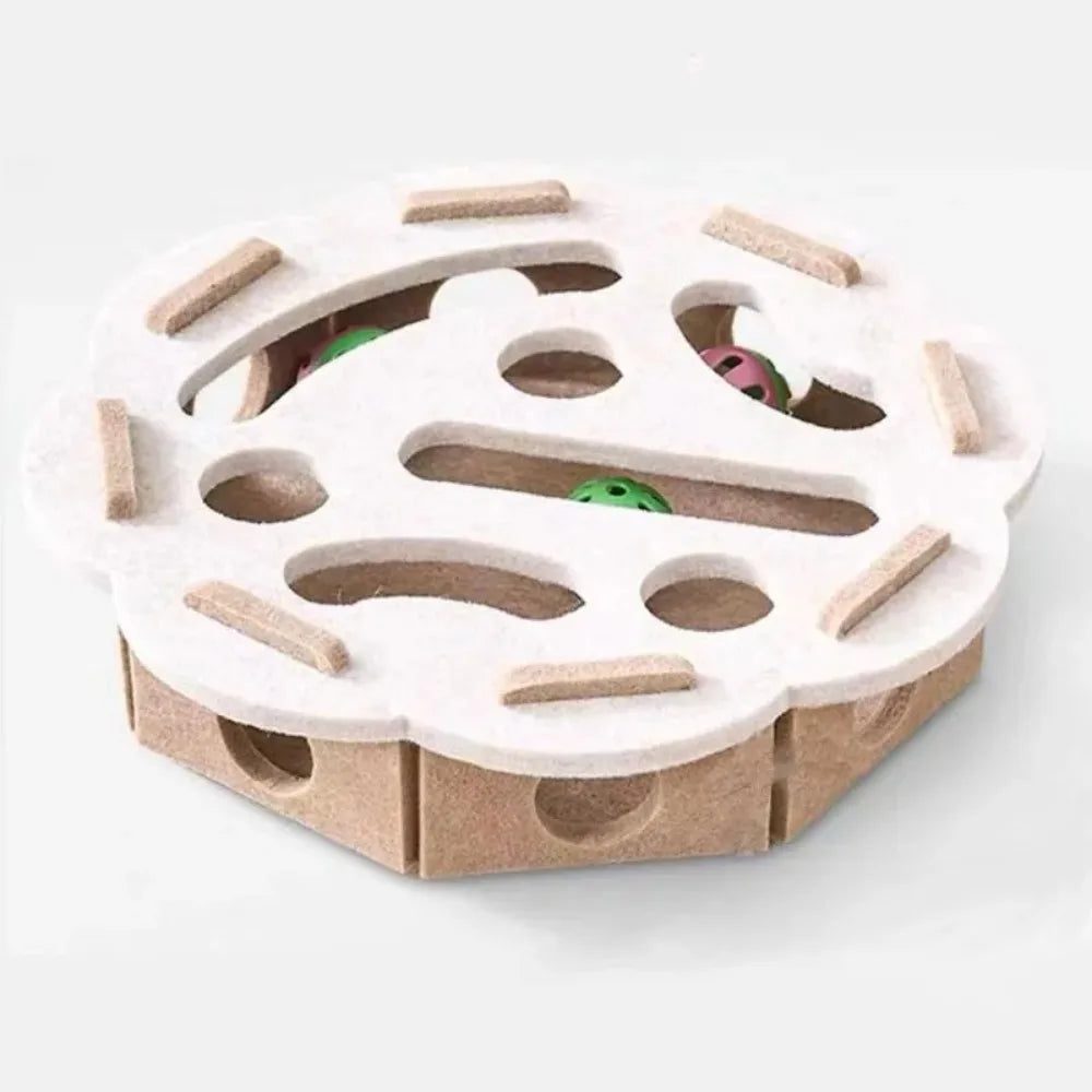 Felt Cat Puzzle Feeder Box with 3 Balls Interactive Maze Slow Feeder Toy for Indoor Cats Mental Enrichment Treat Hideout