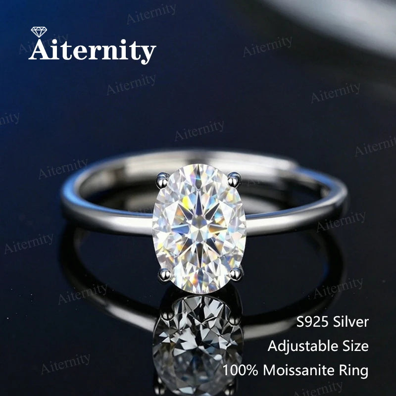 0.5-2CT Pear/Oval/Radiant Moissanite Rings For Women Real S925 Silver with GRA Certifica detail view