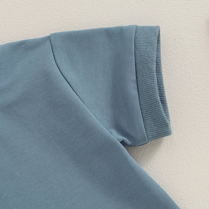 Toddler Baby Summer Clothes Solid Color Short Sleeve Round Neck T-Shirt with Shorts 2Pcs Outfit