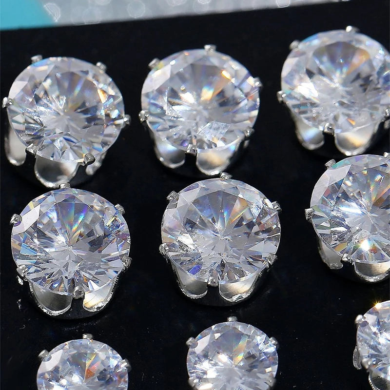 White Crystal Stud Earrings Set 12 Pairs For Women close-up view