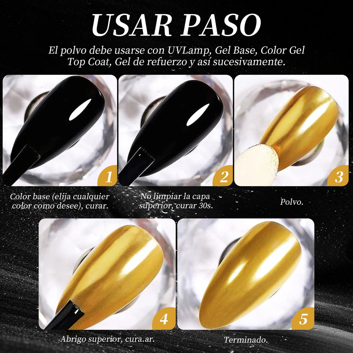 Mirror Chrome Nail Powder Silvery Golden Metallic Nail Glitter