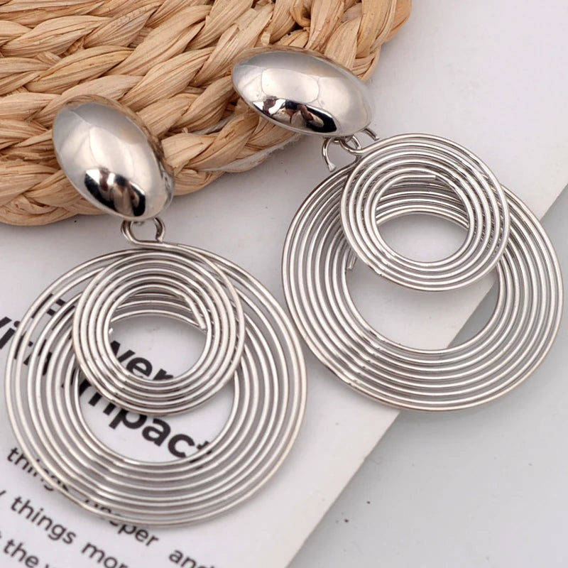 Big Round Statement Drop Earrings for Women Zinc Alloy