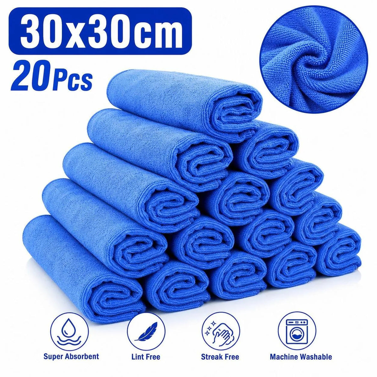 20 Pcs Microfiber Cleaning Towels Car Wash Drying Cloth