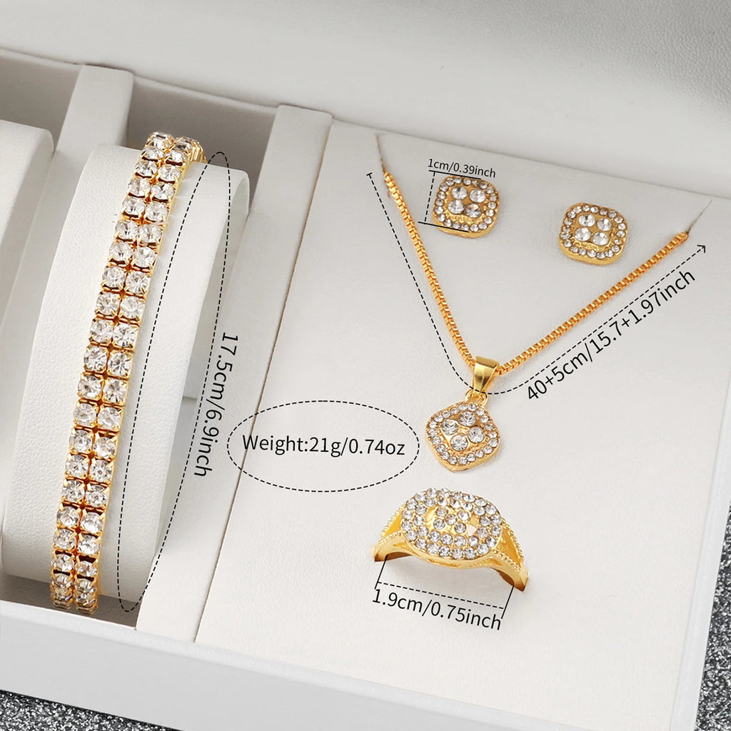 Women's Full Diamond Gold Analog Quartz Watch Jewelry Set lifestyle view