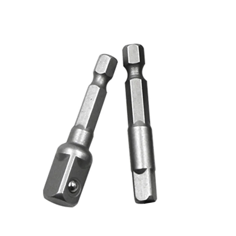 Chrome Vanadium Steel Socket Adapter Set Hex Shank 1/4" 3/8" 1/2" Extension Drill Bits close-up view