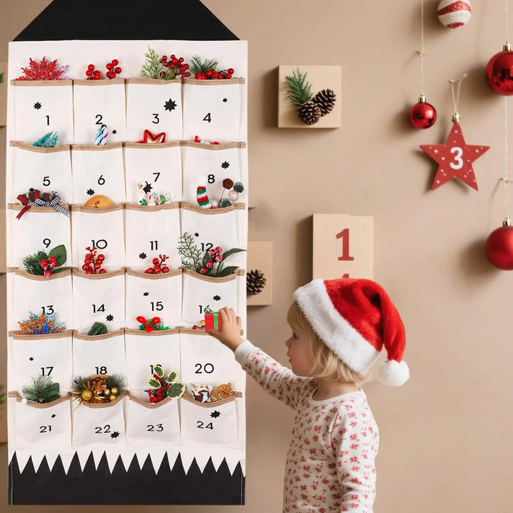 Christmas Advent Calendar with 24 Pockets Canvas Wall Hanging Countdown