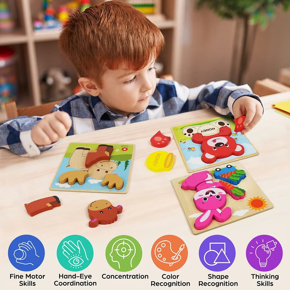 8 Pack Animal Wooden Puzzles Toys For Toddlers