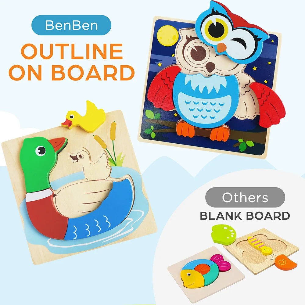 8 Pack Animal Wooden Puzzles Toys For Toddlers