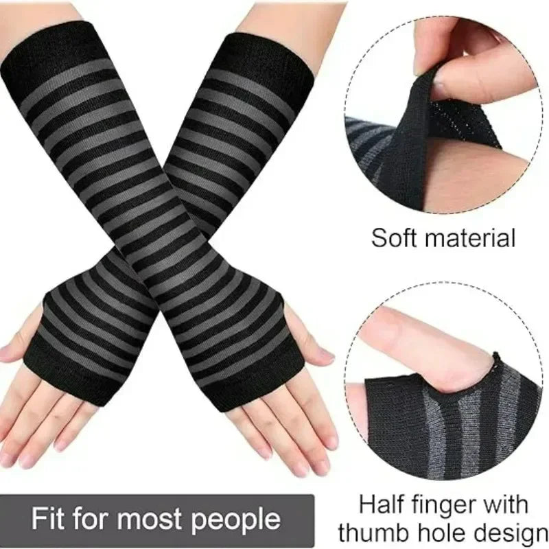 Y2K Women Knitted Long Arm Gloves Elbow Length Arm Warmers detail view