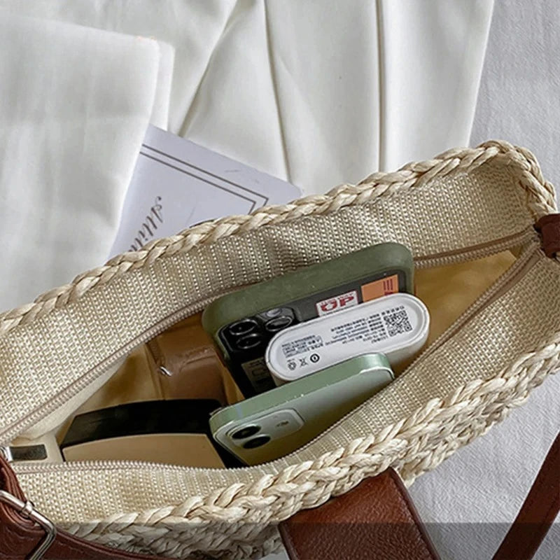 Summer Straw Bag For Women Fashion Semicircle Crossbody Bags Rattan Handmade Messenger Handbag Travel Beach Bags Tote