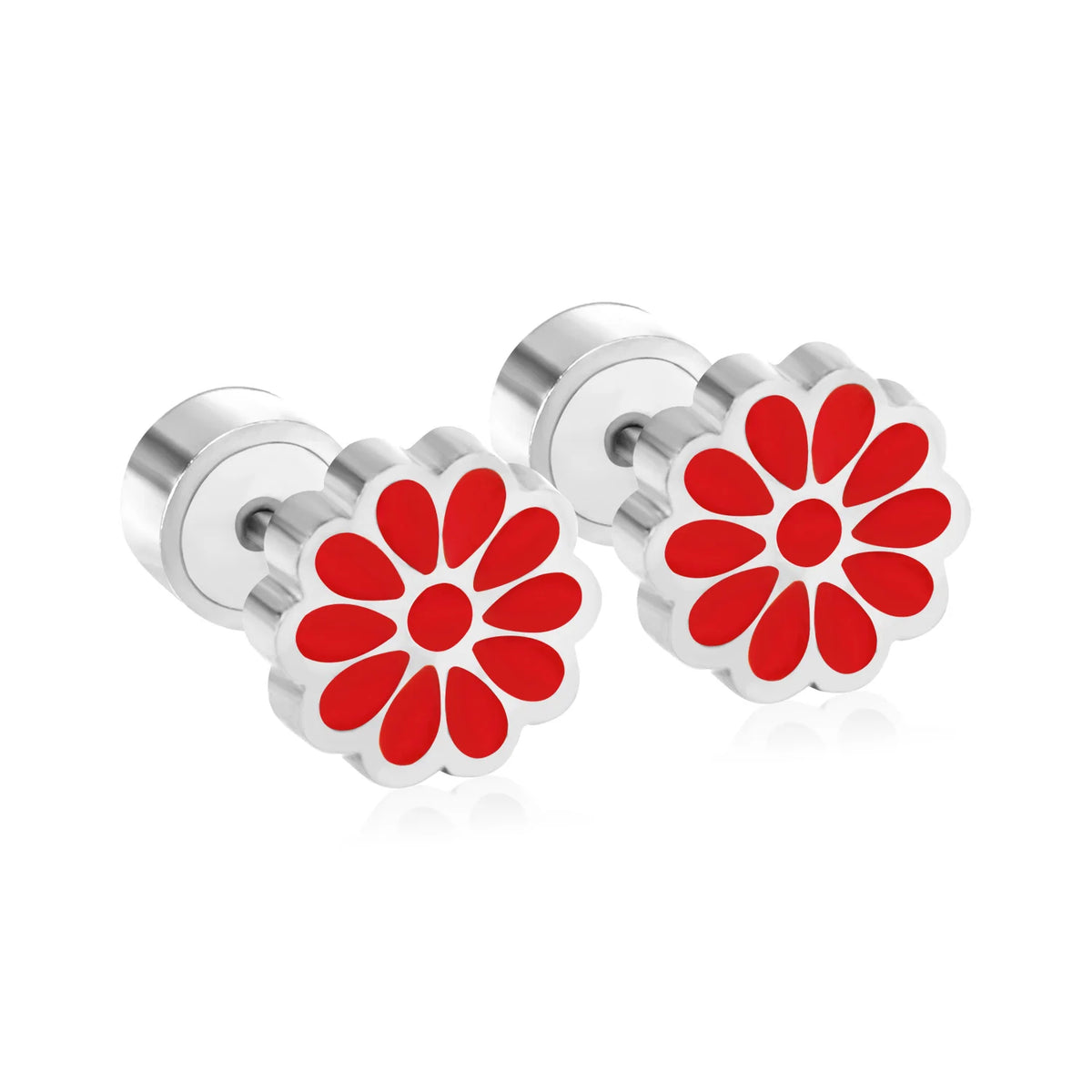 LUXUSTEEL Pink Flower Stud Earrings For Women Stainless Steel Oil Dripping Heart St additional angle