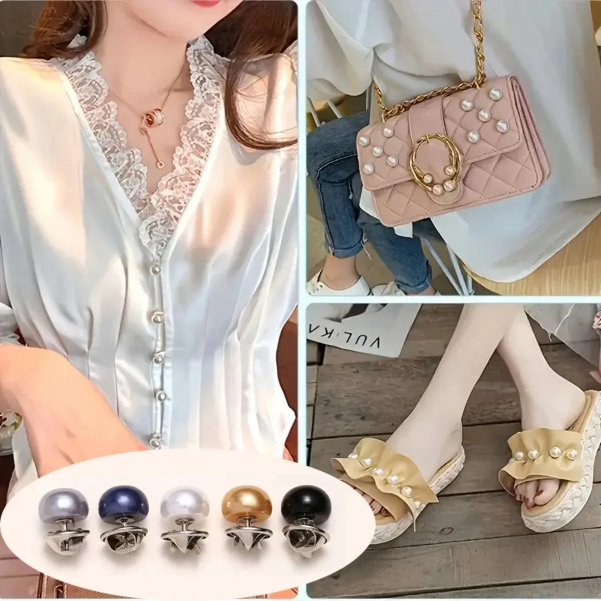 10pcs Pearl Button Pins ,DIY Decorative Safety Button Covers For Shoes, Hats, Bags, Shawls,Collar Needle Buckle Fixed Pin Brooch