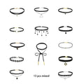 Black Leather Velvet Hollow Choker Necklace Vintage Gothic