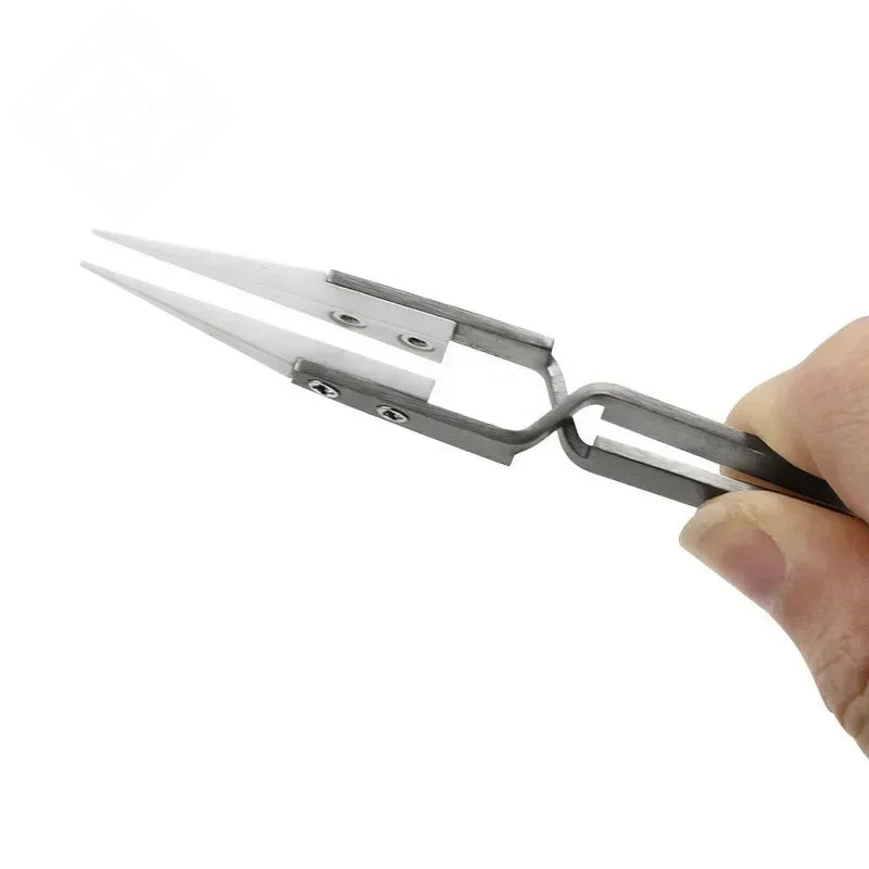Fine Pointed Ceramic Tipped Heat Resistant Stainless Steel Tweezers Industrial Tools for Electronic Soldering