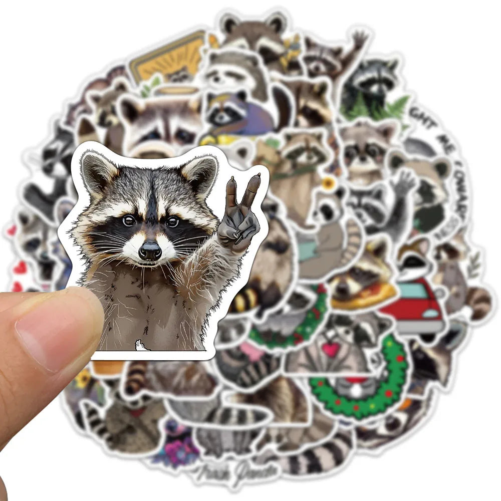 50 Pcs Cartoon Raccoon Stickers Cute Animal Waterproof