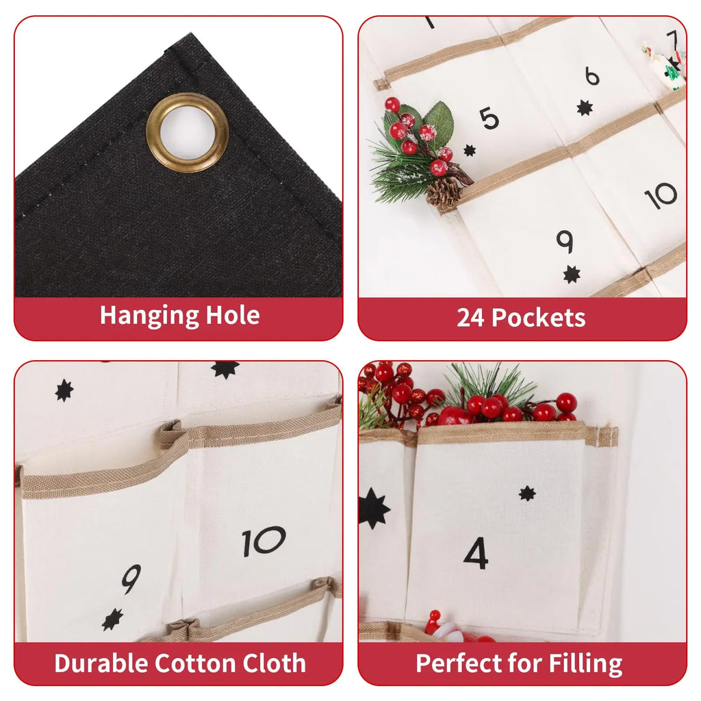 Christmas Advent Calendar with 24 Pockets Canvas Wall Hanging Countdown