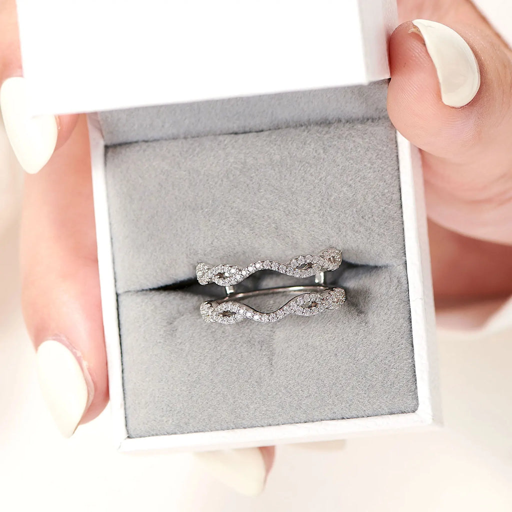 Newshe 925 Sterling Silver Enhancer Stackable Wedding Bands for Women Adjustable Doub lifestyle view