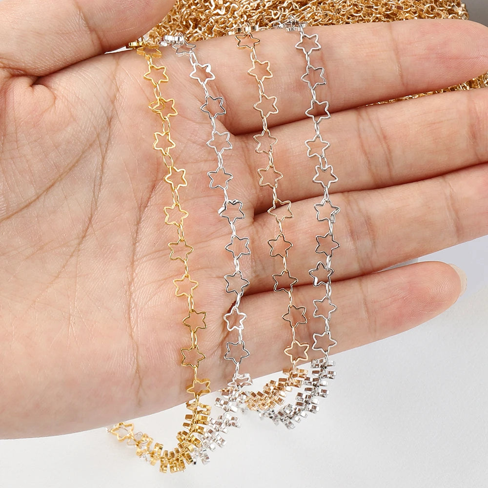 1Meter 5mm Hollow Star Copper Chains Link Handmade DIY Necklace Bracelet Anklets Jewelry Making Supplies