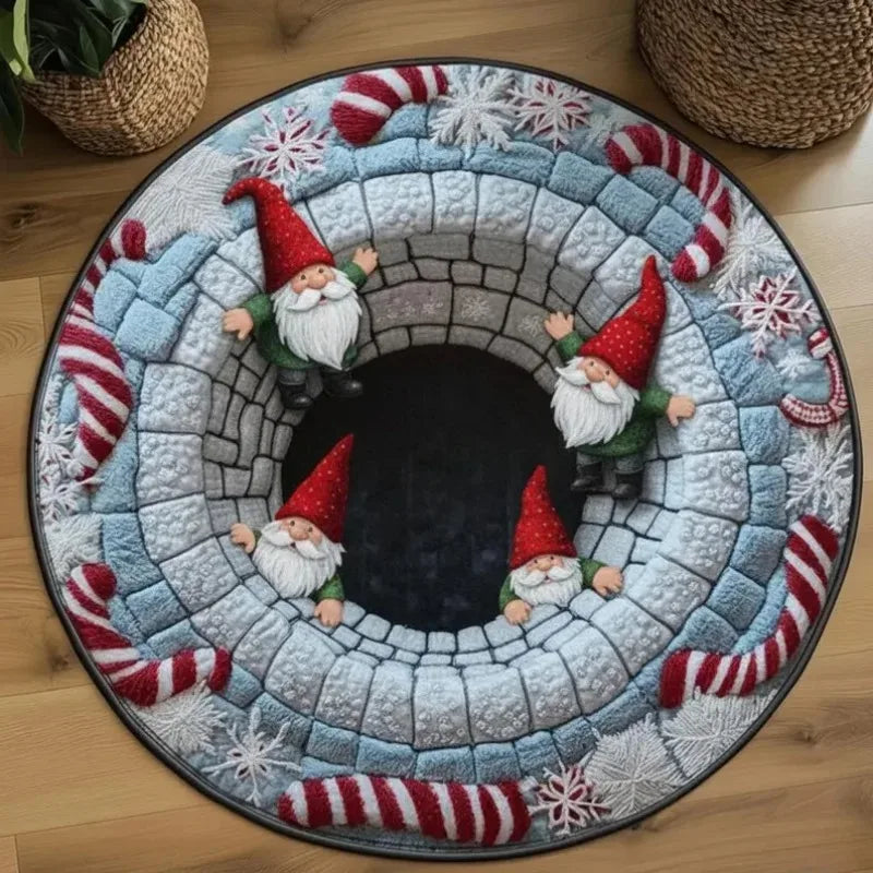 Gnome Christmas Round Mat Santa Claus Winter Door Mat