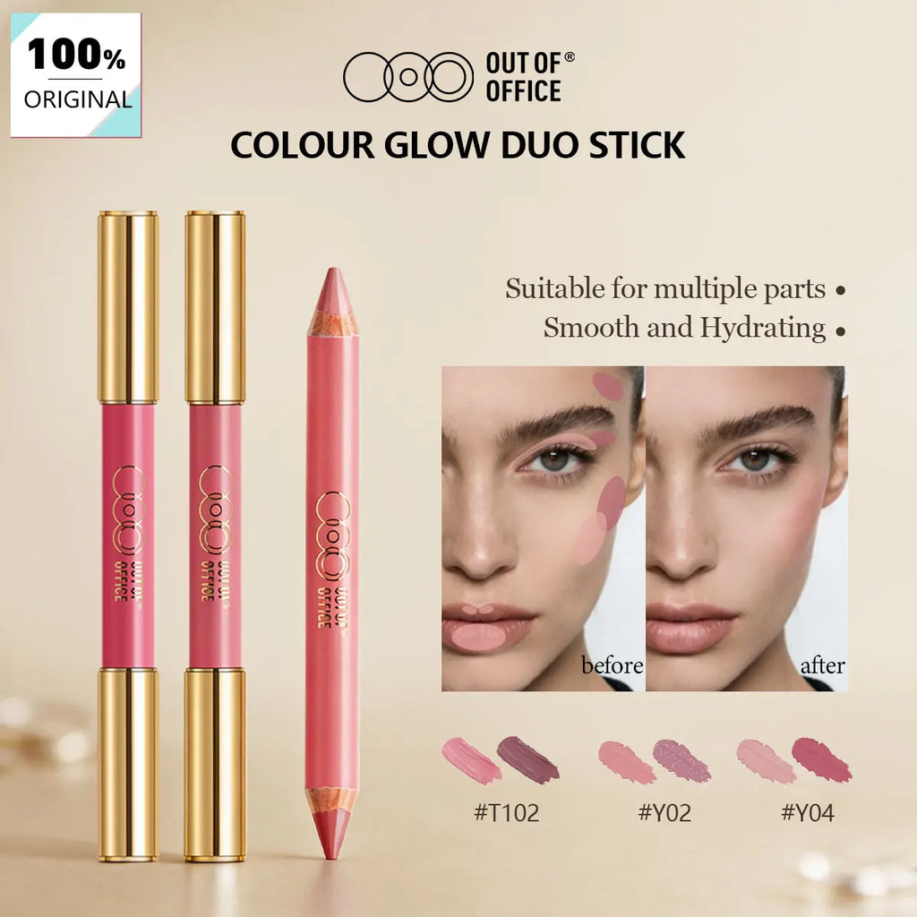 OUT OF OFFICE LUMEGLOW DUO PENCIL,Cheek&Multi-Use,Creamy Blendable,Buildable Color,Twist-Up Design,L