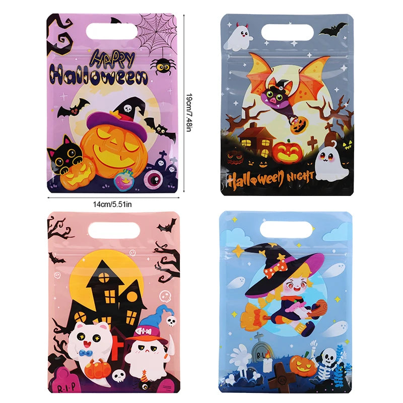 50/10pcs Halloween Cookies Candy Bags Pumpkin Ghost Self Sealing Gift Bag Kids Trick or Treat Favors Halloween Party Supplies