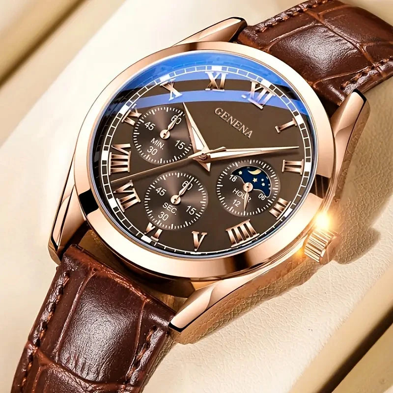 Men's business and casual quartz watch close-up view