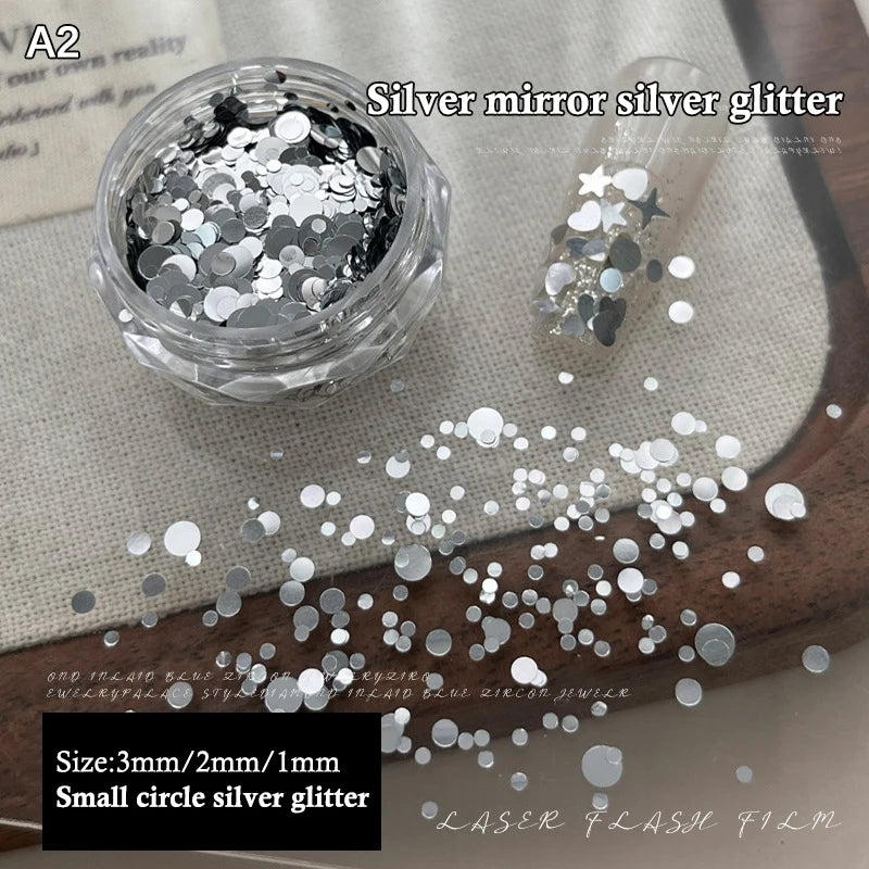 1 Box 3D Mini Nail Art Charms Round Heart Star Sequin Flakes Silvery Shiny Accessories For Manicure