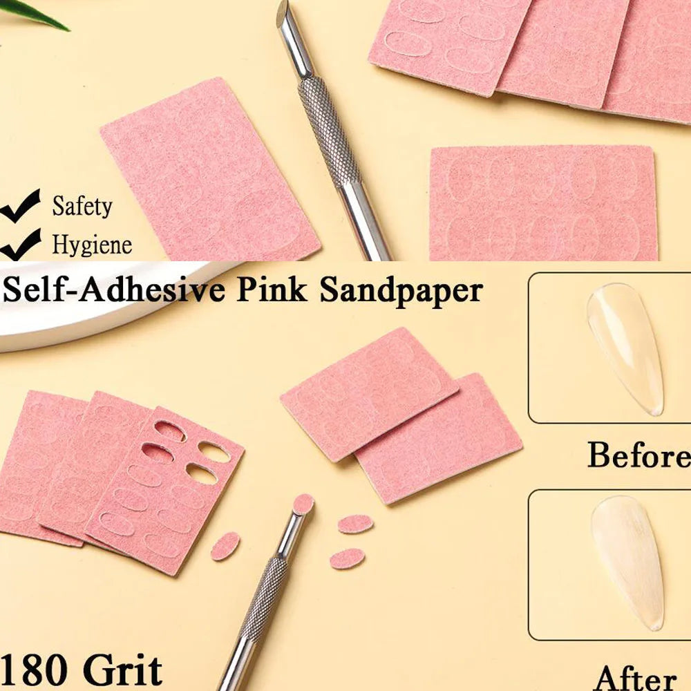 50Pcs 180Grit Sanding Slice+1Pc Nail Cuticle Pusher Set Self-Adhesive Pre Polishing Sandpaper Nails Files Manicure Pedicure Tool