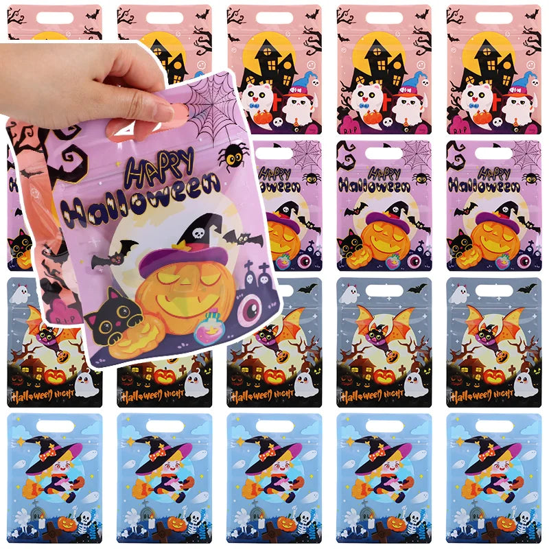 50/10pcs Halloween Cookies Candy Bags Pumpkin Ghost Self Sealing Gift Bag Kids Trick or Treat Favors Halloween Party Supplies