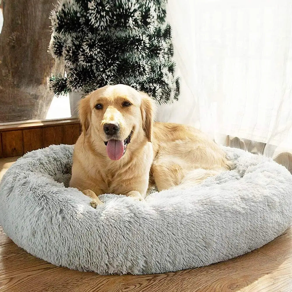 Donut Dog Bed Long Plush Round Pet Bed Washable