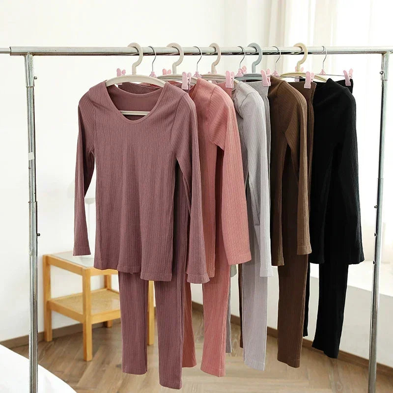 Women's Warm Thermal Underwear Sexy Ladies Intimates Long Johns Women Shaped Sets Female Middle Collar Thermal Shaping Clothes