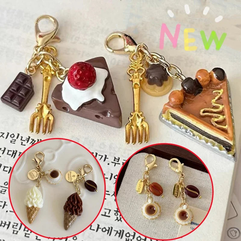 Creative Unique Doughnut Bread Coffee Phone Charm Strap Pendant Lanyard Simulated Food Toys Keychain