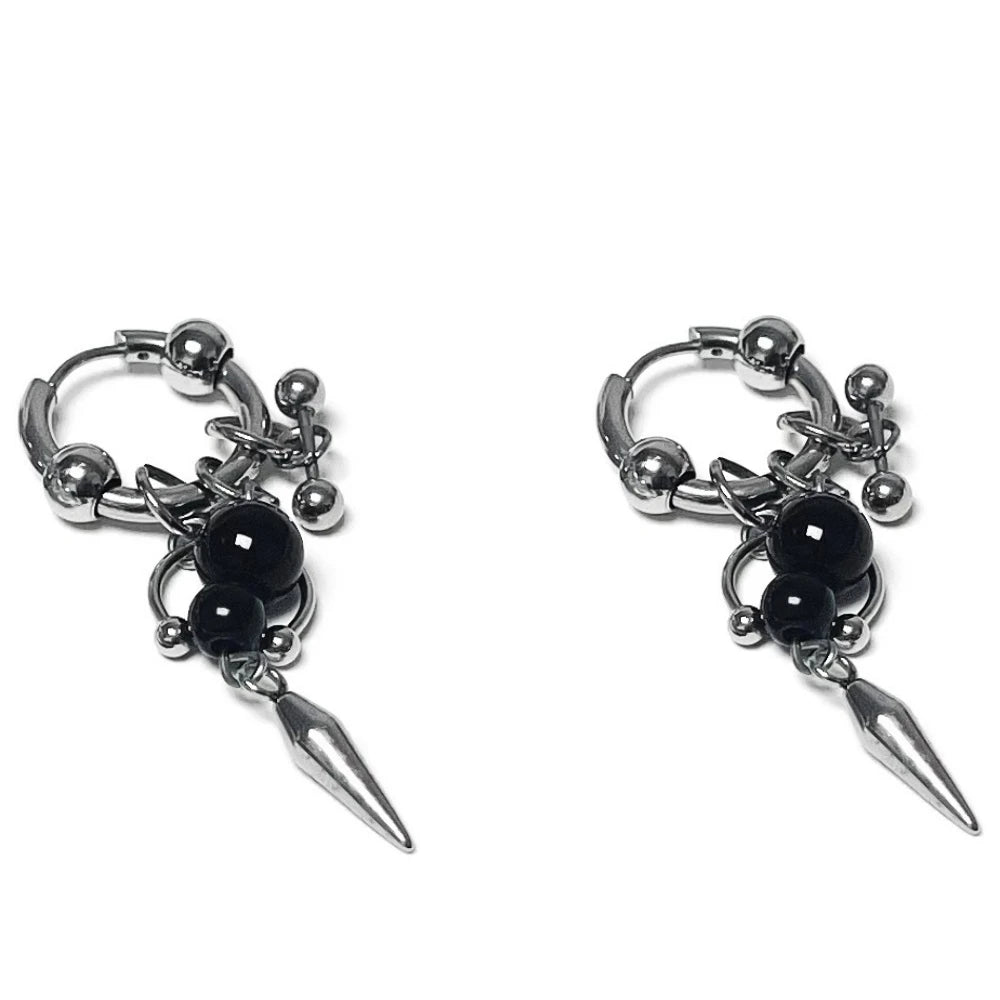 Y2K Spike Rivet Ball Pearl Hoop Earrings for Women Stainless Steel Punk Pointed Drop Earrings Gothic Jewelry Accessories