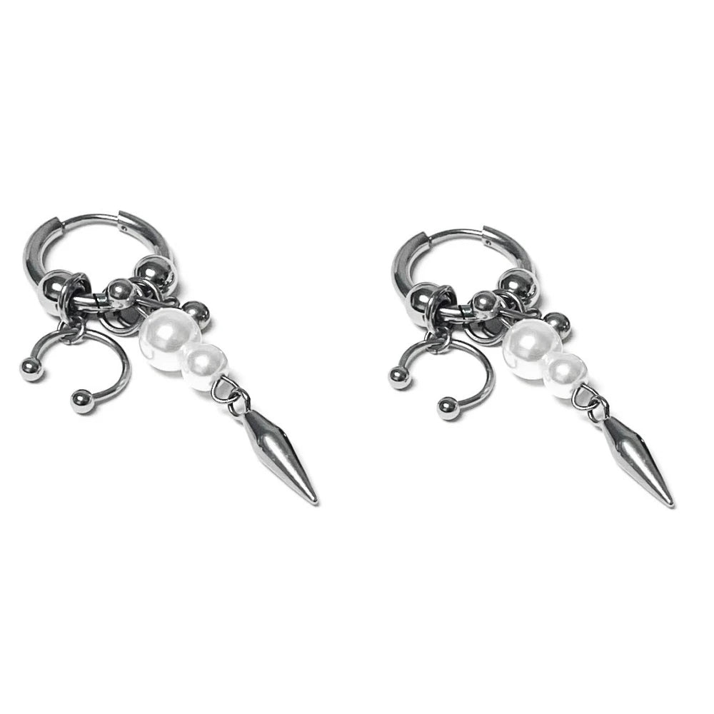 Y2K Spike Rivet Ball Pearl Hoop Earrings for Women Stainless Steel Punk Pointed Drop Earrings Gothic Jewelry Accessories