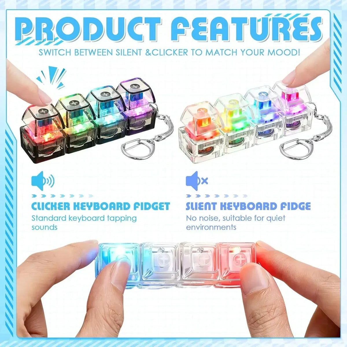 LED Keyboard Keychain Stress Reliever Desk Toy